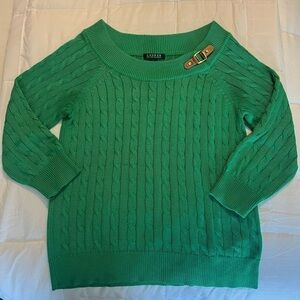 Vintage Kelly Green Lauren Ralph Lauren Sweater with Leather Buckle
